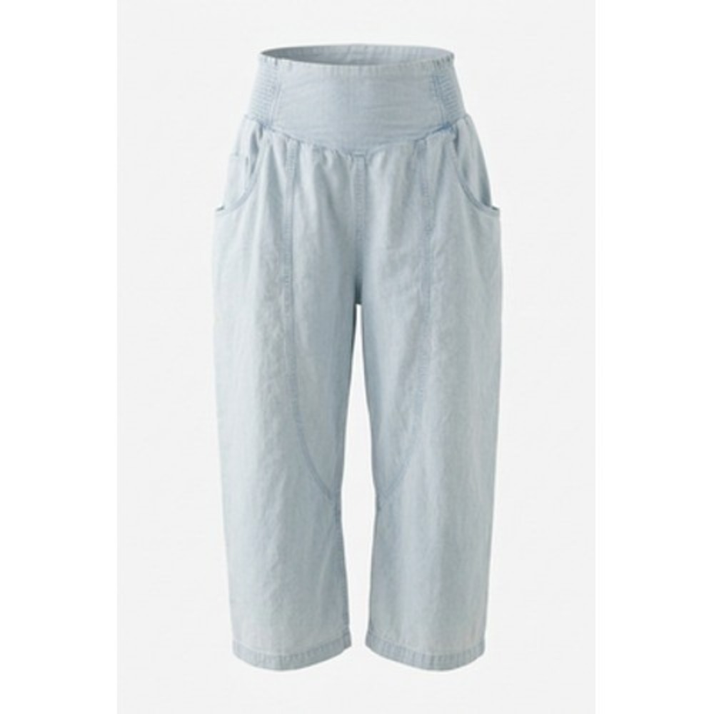 We The Free Pants Women L Blue Chambray Crop Elastic Waist Pockets Capri Casual